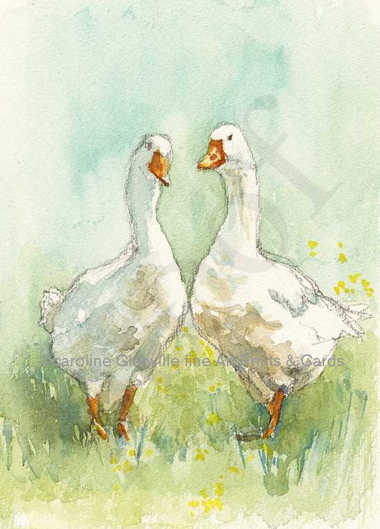 Pair of geese, painting by Caroline Glanville